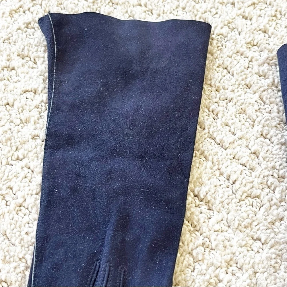 Womens Vintage Blue Suede Leather Gloves Sz 6 Lined Driving Fall Winter Classic
